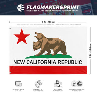 A mockup depicting custom flag specifications and measurements for 'New California Republic flag'