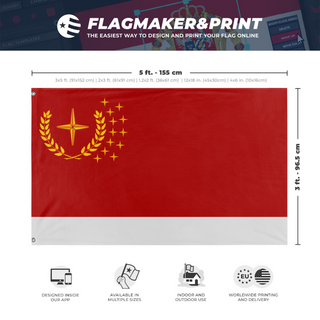 A mockup depicting custom flag specifications and measurements for 'URSA flag'