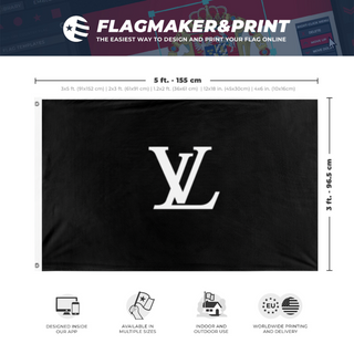 A mockup depicting custom flag specifications and measurements for 'vl flag'