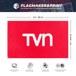 A mockup depicting custom flag specifications and measurements for 'TVN flag'