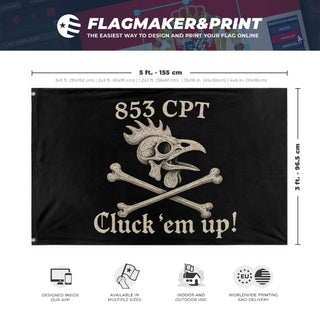 A mockup depicting custom flag specifications and measurements for 'C.H Replacement flag'