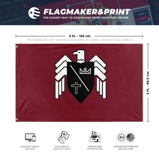 A mockup depicting custom flag specifications and measurements for 'Basil Crest flag'
