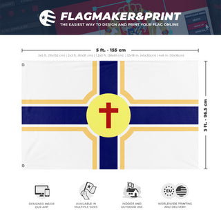 A mockup depicting custom flag specifications and measurements for 'custom flag'