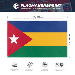 A mockup depicting custom flag specifications and measurements for 'Rukhansas flag'