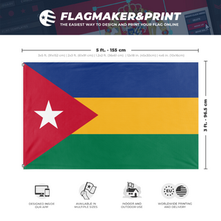 A mockup depicting custom flag specifications and measurements for 'Rukhansas flag'