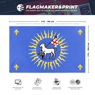 A mockup depicting custom flag specifications and measurements for 'AGNVS DEI flag'