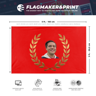 A mockup depicting custom flag specifications and measurements for 'Prattaria flag'