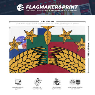 A mockup depicting custom flag specifications and measurements for 'T flag'