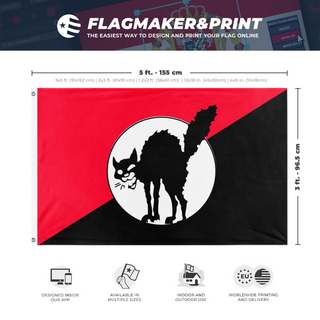 A mockup depicting custom flag specifications and measurements for 'Sabocat flag'
