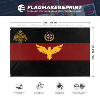 A mockup depicting custom flag specifications and measurements for 'Slearian Empire  flag'