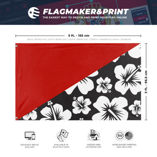 A mockup depicting custom flag specifications and measurements for 'Aloha-Anarchy flag'