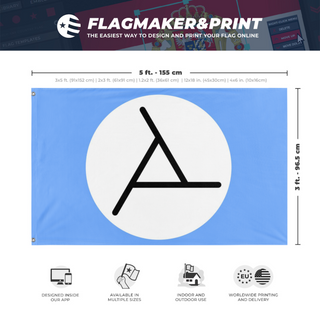 A mockup depicting custom flag specifications and measurements for 'Lucanistic flag'