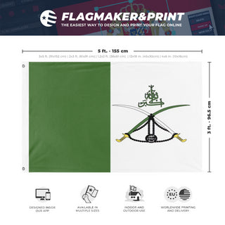 A mockup depicting custom flag specifications and measurements for 'Islamic  flag'