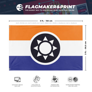 A mockup depicting custom flag specifications and measurements for 'United Confederation of Volavia flag'