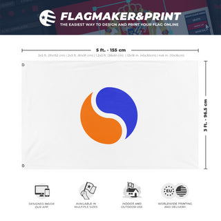 A mockup depicting custom flag specifications and measurements for 'Kingdom of Hosanna flag'