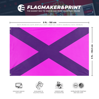 A mockup depicting custom flag specifications and measurements for 'Pink Gang  flag'