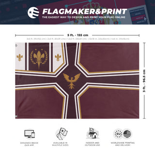 A mockup depicting custom flag specifications and measurements for 'JER EMpire flag'