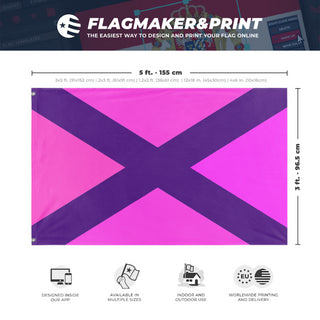 A mockup depicting custom flag specifications and measurements for 'Pink Gang flag'
