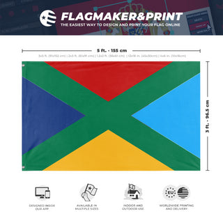 A mockup depicting custom flag specifications and measurements for 'Green Gang  flag'