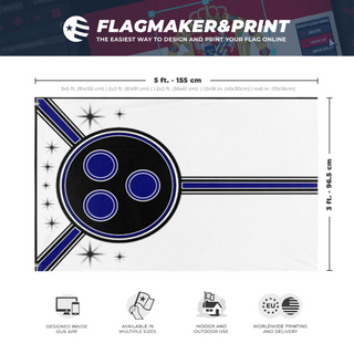 A mockup depicting custom flag specifications and measurements for 'O.U.T.R flag'