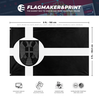 A mockup depicting custom flag specifications and measurements for 'BWR flag'