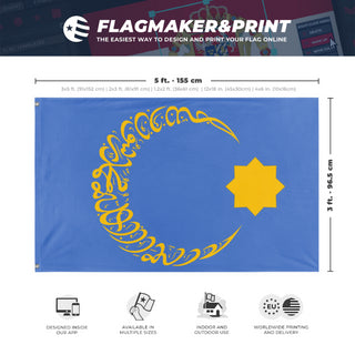 A mockup depicting custom flag specifications and measurements for 'Islamic Jerusalem flag'