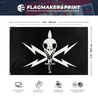 A mockup depicting custom flag specifications and measurements for 'Custom flag'