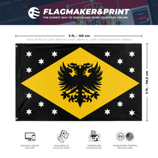 A mockup depicting custom flag specifications and measurements for 'Danubian Federation flag'