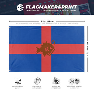 A mockup depicting custom flag specifications and measurements for 'Wemoyne  flag'
