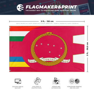 A mockup depicting custom flag specifications and measurements for 'Carnaro flag'