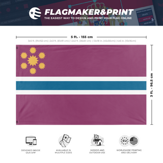 A mockup depicting custom flag specifications and measurements for 'Deng-Hassler flag'