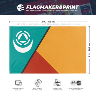 A mockup depicting custom flag specifications and measurements for 'Qinal flag'