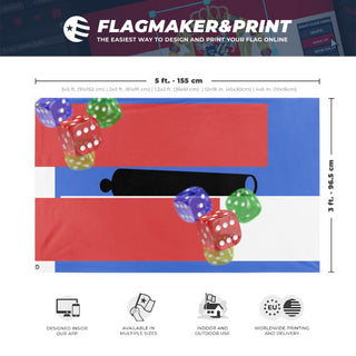 A mockup depicting custom flag specifications and measurements for 'T flag'
