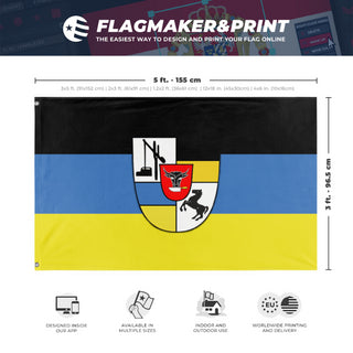 A mockup depicting custom flag specifications and measurements for 'MOGCK FAMILY flag'