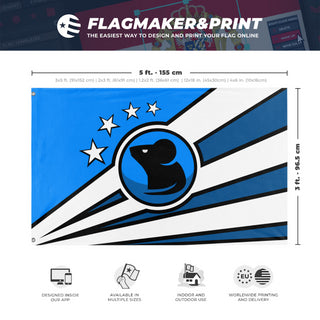 A mockup depicting custom flag specifications and measurements for 'Mouse Flag'