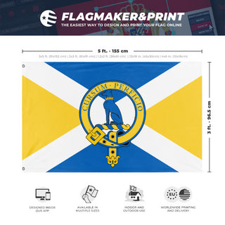 A mockup depicting custom flag specifications and measurements for 'Hunter flag'