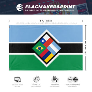 A mockup depicting custom flag specifications and measurements for 'South Atlantic Command Orbital Militia flag'