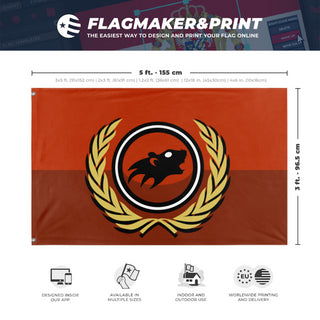 A mockup depicting custom flag specifications and measurements for 'Rat Flag'