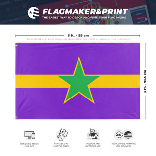 A mockup depicting custom flag specifications and measurements for 'anq flag'