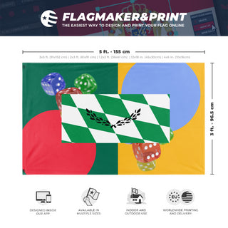 A mockup depicting custom flag specifications and measurements for 'T flag'
