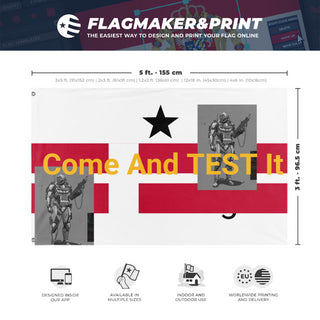 A mockup depicting custom flag specifications and measurements for 'T flag'