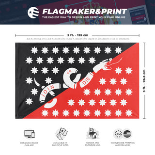 A mockup depicting custom flag specifications and measurements for 'New York Syndicate Naval flag'
