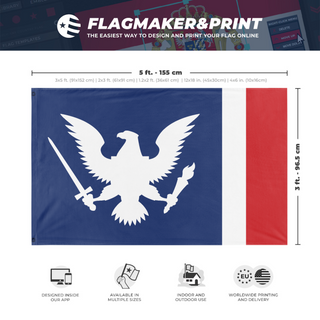 A mockup depicting custom flag specifications and measurements for 'American Union State flag'