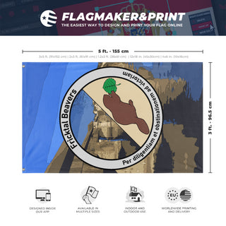 A mockup depicting custom flag specifications and measurements for 'Fricktal Beavers flag'