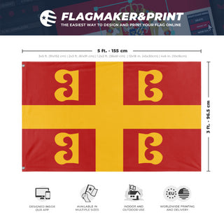 A mockup depicting custom flag specifications and measurements for 'Byzantine Empire flag'