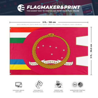 A mockup depicting custom flag specifications and measurements for 'Italian Regency of Carnaro flag'
