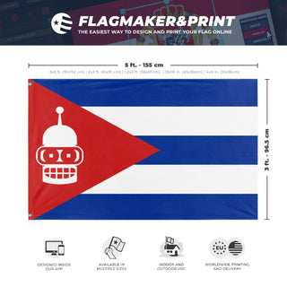 A mockup depicting custom flag specifications and measurements for 'BendCuba flag'