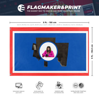A mockup depicting custom flag specifications and measurements for 'Wyoming flag'