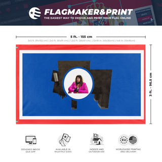 A mockup depicting custom flag specifications and measurements for 'Wyoming flag'
