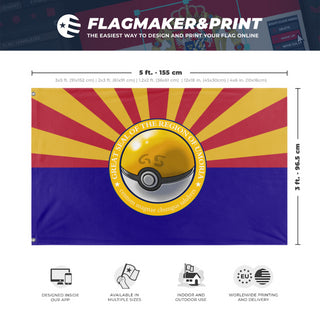 A mockup depicting custom flag specifications and measurements for 'Umoria flag'